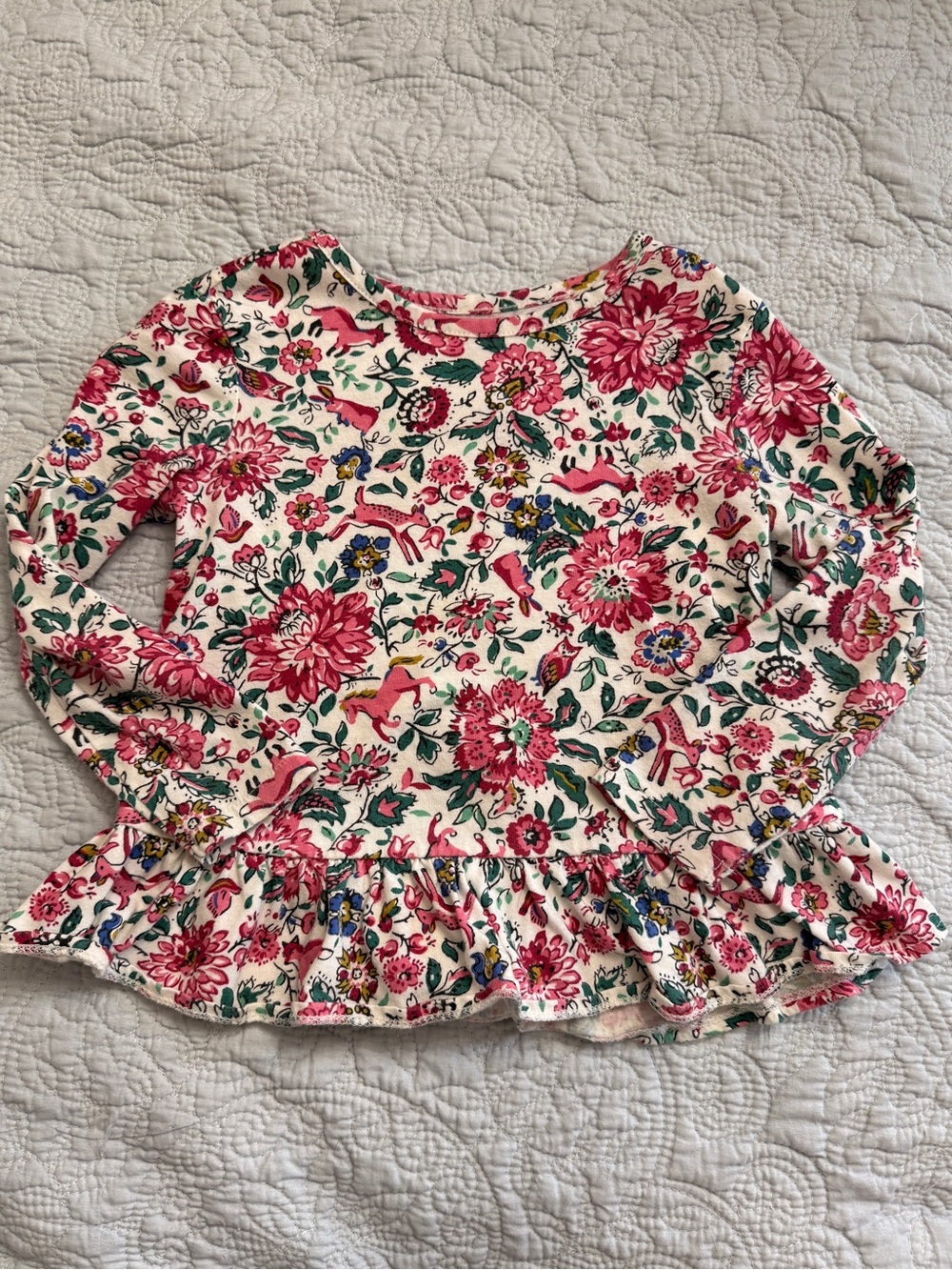Old Navy Cream Floral Ruffle Hem Top with multicolored Accents